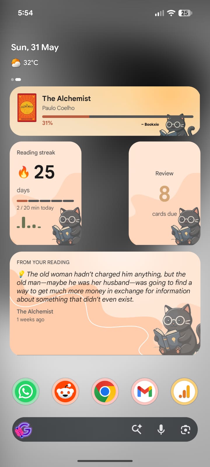 Bookxie widgets on Android home screen
